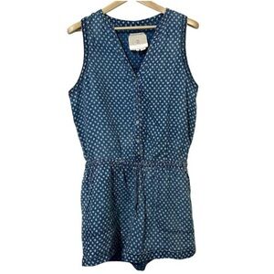 Anthropologie Hei Hei Denim Chambray Dot Tank Defined Waist Button Romper L